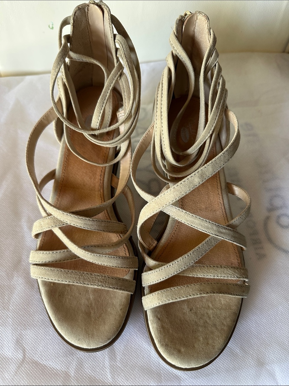 Dr. Scholl's Beige Strappy Lace-Up Heeled Sandals